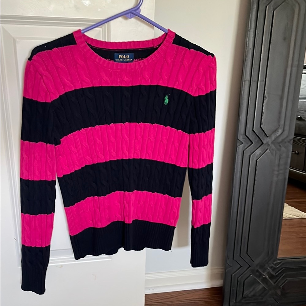 Polo Pink and Black Striped Sweater